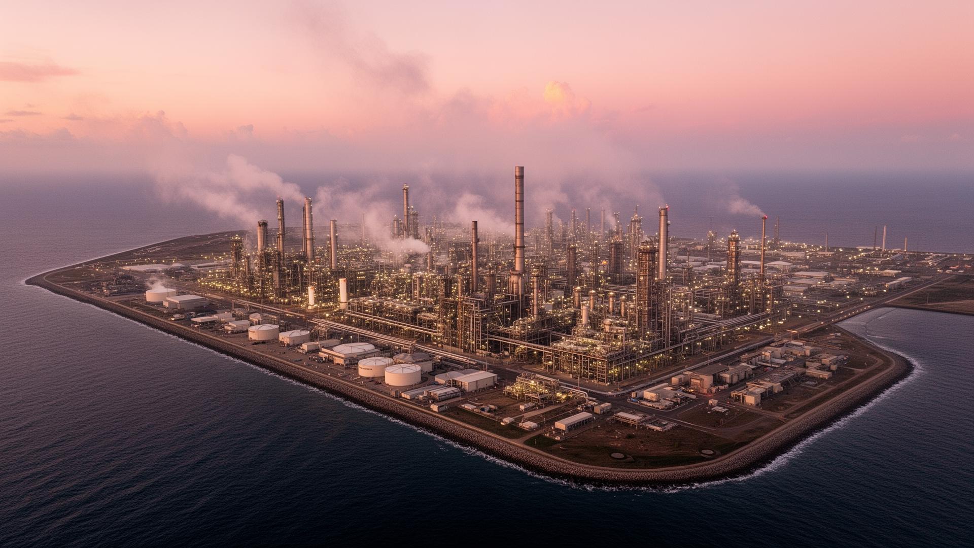 Aerial view of integrated refinery complex