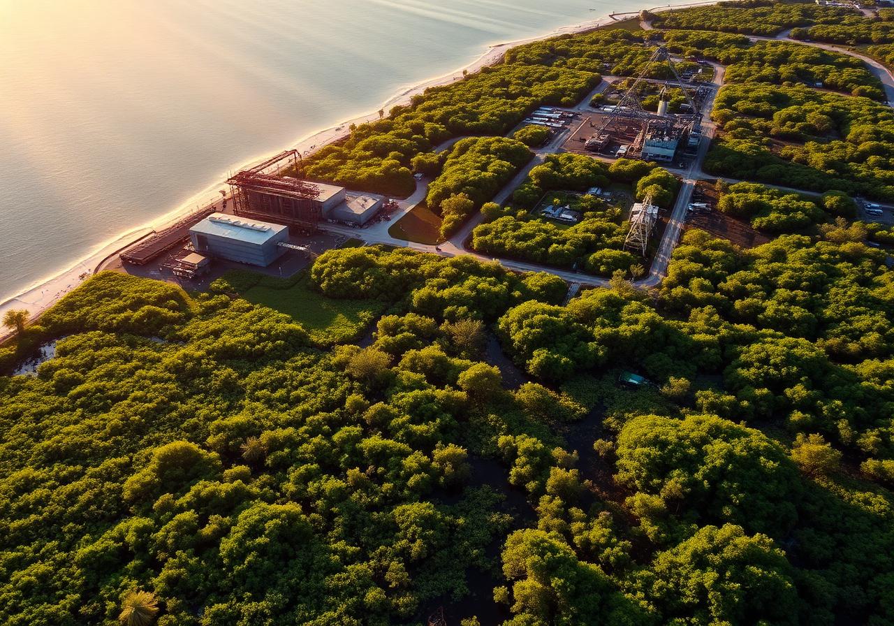 Mangrove restoration adjacent to a coastal refining facility